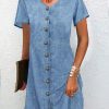 Dresses zolucky | Casual Denim Loose Buckle Dress