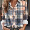 Topshot zolucky | Plaid Buckle Long Sleeve Casual Blouse Orange