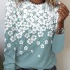 Topshot zolucky | Loose Floral Casual Crew Neck T-Shirt White-Green