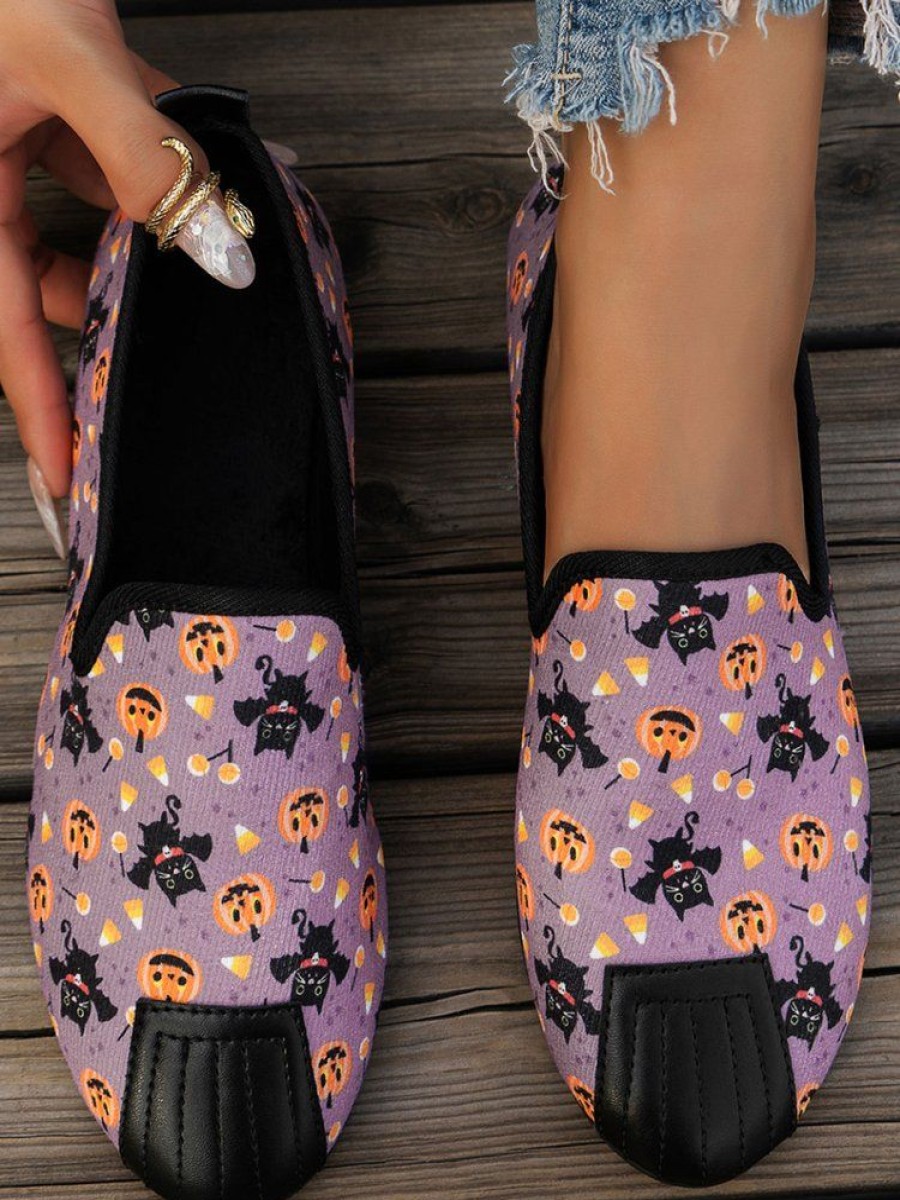 Shoes zolucky | Women'S Halloween Horror Pumpkin Skull Print Slip-On Shoes