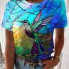 Topshot zolucky | Casual Jersey Bird Crew Neck T-Shirt Multicolor