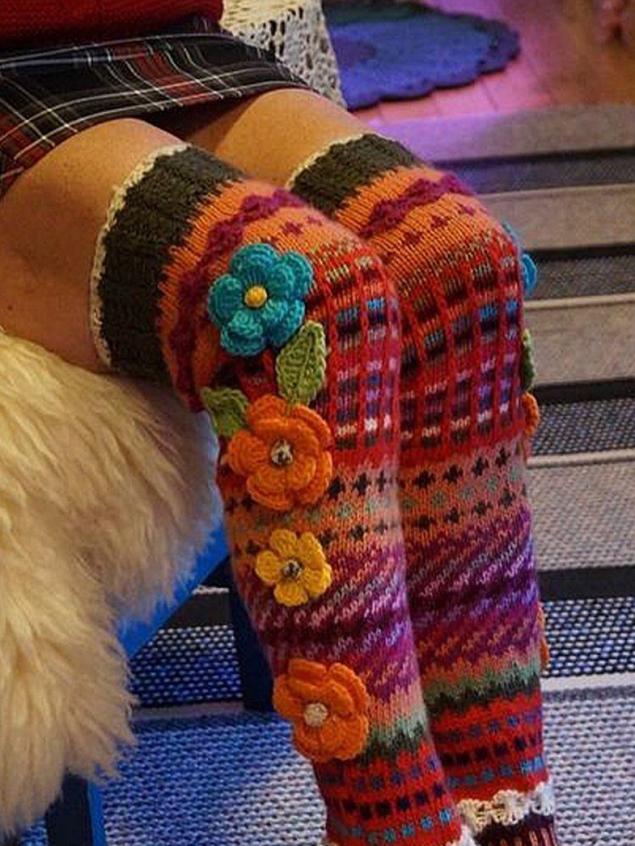 Accessories zolucky | Colorful Woolen Flower Socks Multicolor