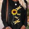 Topshot zolucky | Women'S You'Re My Sunshine Dragonfly Printed Regular Fit Cotton-Blend Casual Crew Neck Shirt