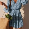 Dresses zolucky | Vintage V Neck Weaving Dress Blue