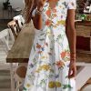 Dresses zolucky | Loose Floral V Neck Casual Dress With No White