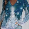 Topshot zolucky | Casual Christmas Trees Long Sleeve V Neck Printed Top T-Shirt Tunic Xmas T-Shirt