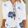 Topshot zolucky | Floral Half Sleeve Printed Polyester V Neck Vintage Summer Top White