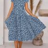 Dresses zolucky | Women Casual Floral Summer Micro-Elasticity Jersey Midi Short Sleeve A-Line Regular Dresses Blue