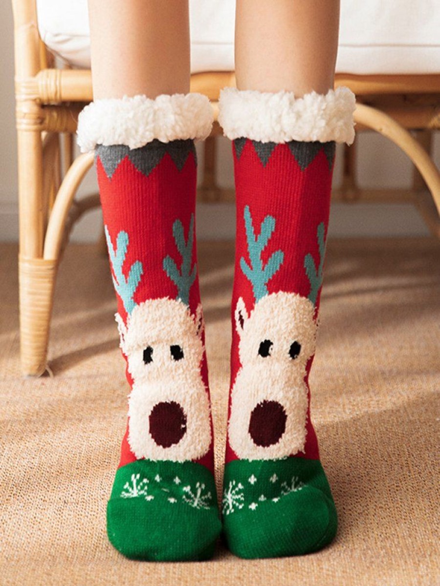 Accessories zolucky | Christmas Cartoon Elk Thicken Non-Slip Floor Socks