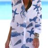 Dresses zolucky | Shirt Collar Marine Life Printed Casual Dress White