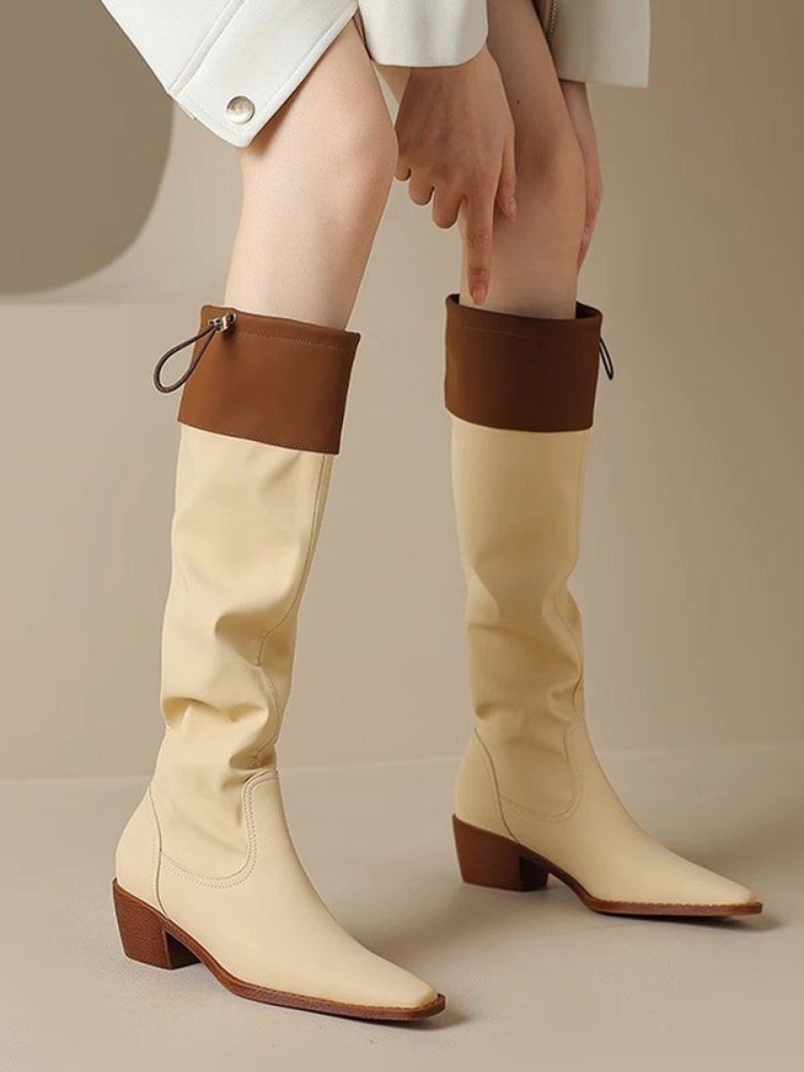 Shoes zolucky | Women Minimalist Color Block Block Heel Straight Boots