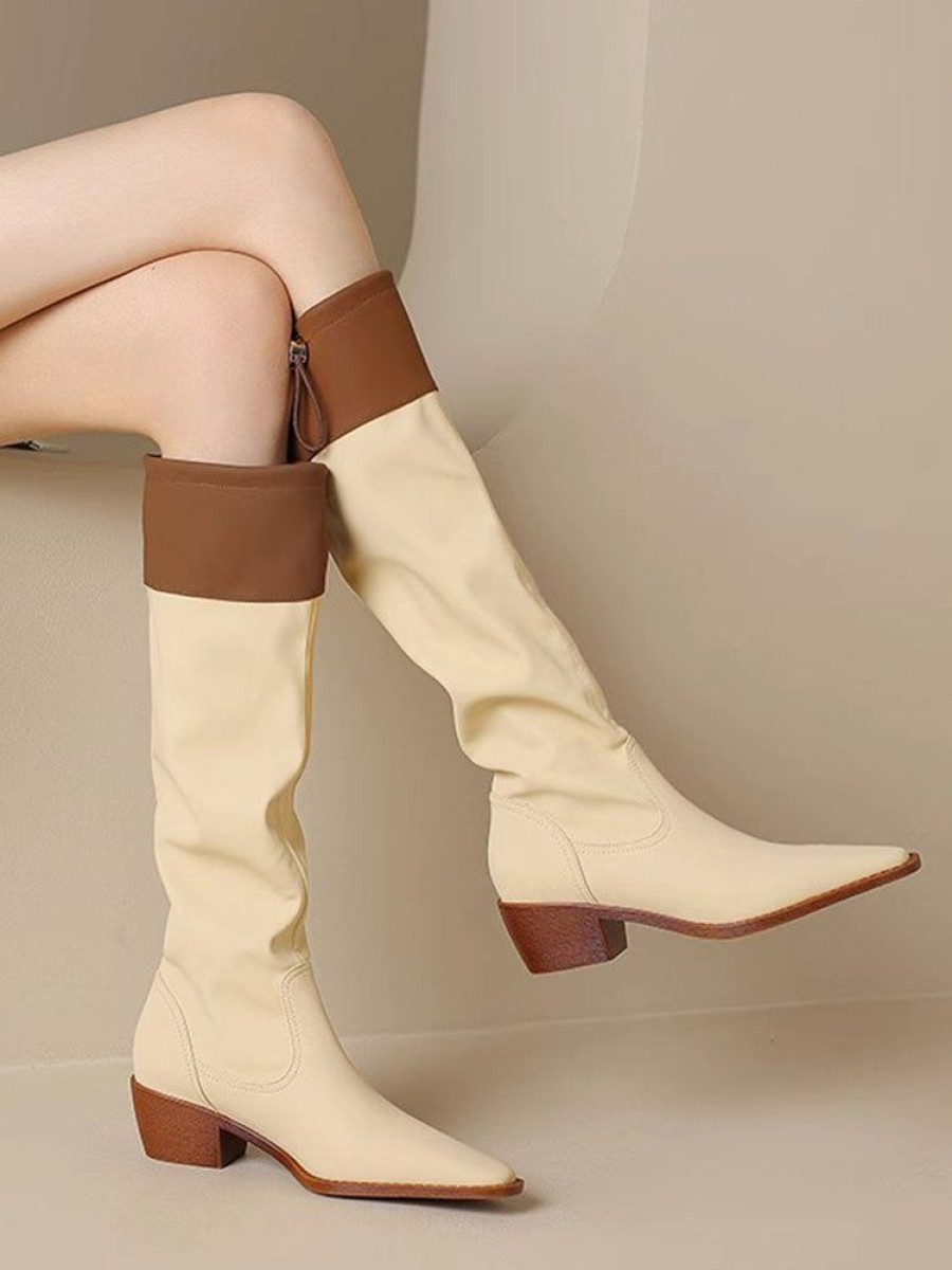 Shoes zolucky | Women Minimalist Color Block Block Heel Straight Boots