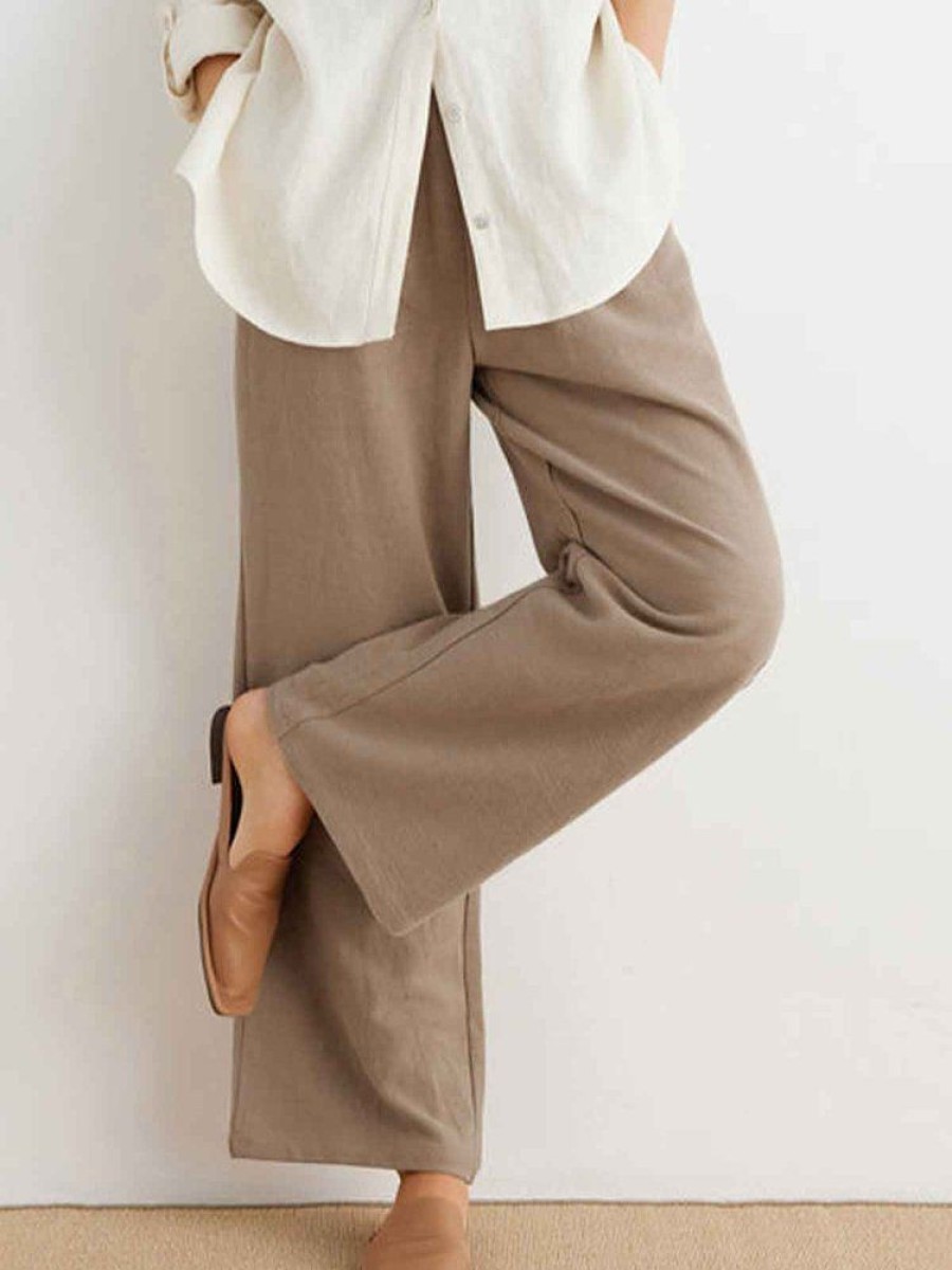 Bottoms zolucky | Polyester Cotton Plain Casual Casual Pants Khaki