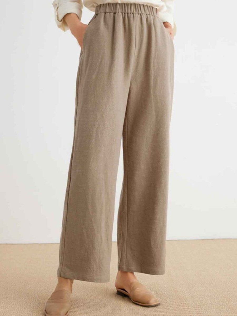 Bottoms zolucky | Polyester Cotton Plain Casual Casual Pants Khaki