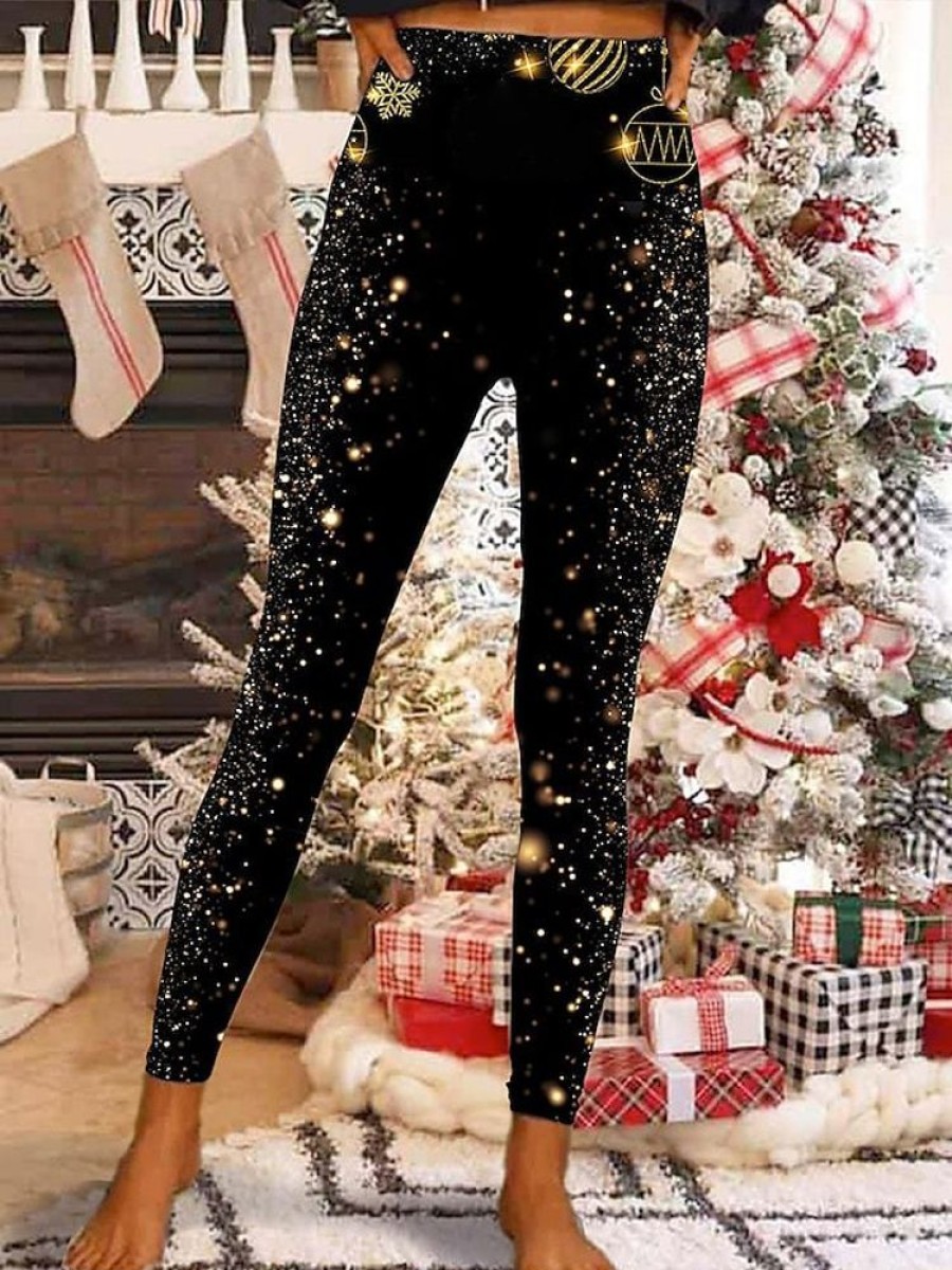 Bottoms zolucky | Christmas Print Casual Jersey Tight Leggings Black