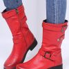 Shoes zolucky | Cozy Soft Leather Buckle Zip Block Heel Riding Boots