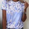 Topshot zolucky | Floral Casual Short Sleeve Loosen T-Shirt Blue