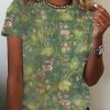 Topshot zolucky | Crew Neck Casual Floral T-Shirt Green