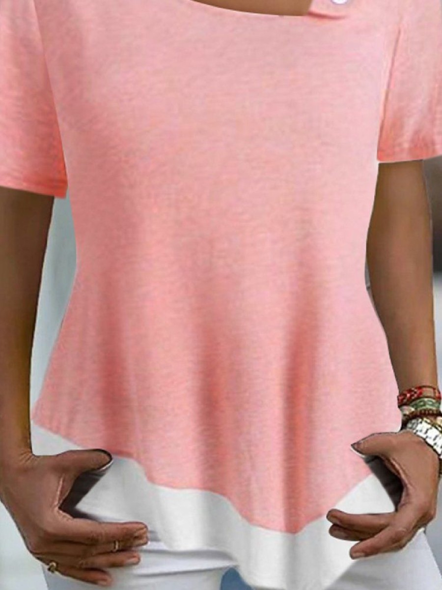 Topshot zolucky | Casual Plain Asymmetrical Short Sleeve Loose T-Shirt Pink