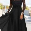 Dresses zolucky | Plain Lace Long Sleeve Crew Neck Party Dress Black