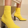 Shoes zolucky | Women Minimalist High-Elastic Mesh Fabric Chunky Heel Sock Boots