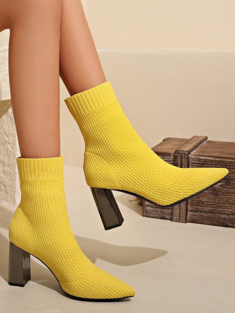 Shoes zolucky | Women Minimalist High-Elastic Mesh Fabric Chunky Heel Sock Boots