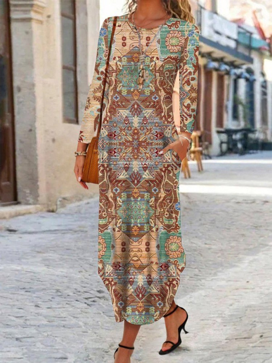 Dresses zolucky | Loose Jersey Ethnic Dress Multicolor