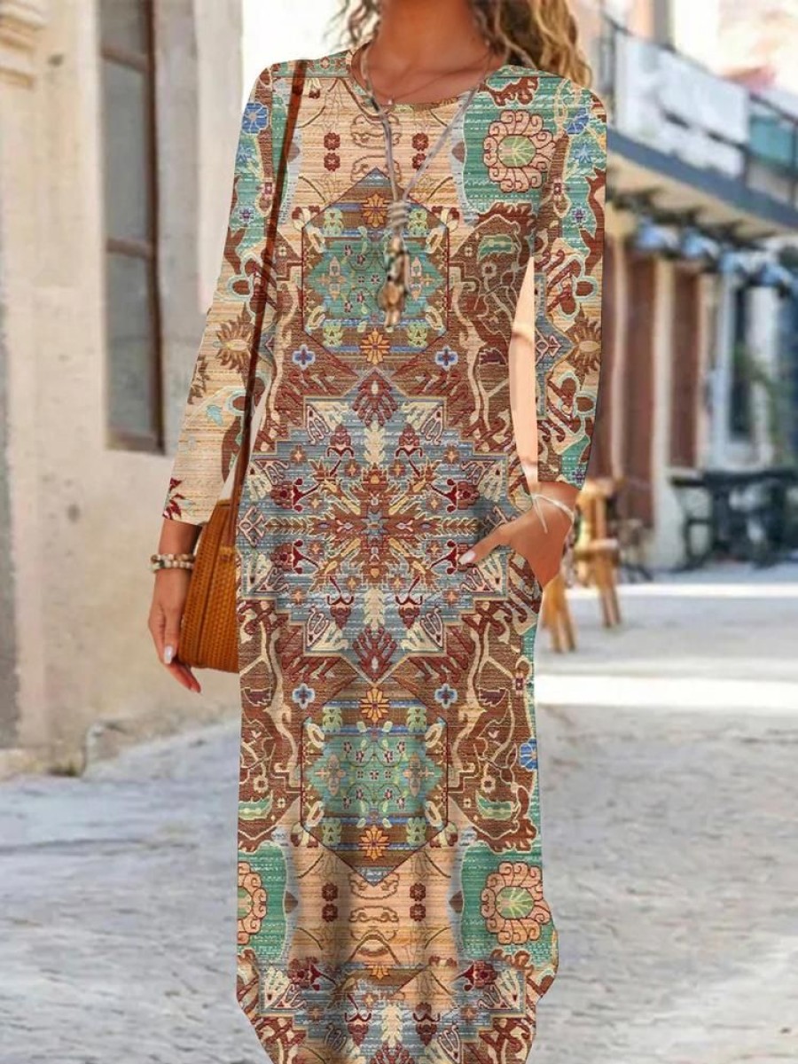 Dresses zolucky | Loose Jersey Ethnic Dress Multicolor