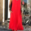 Dresses zolucky | Pocket Stitching Casual Cotton Loose Dress Red