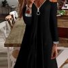 Dresses zolucky | Casual Long Sleeve V Neck Tunic Dress Black