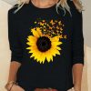 Topshot zolucky | Butterfly Sunflower Women'S Casual Crew Neck H-Line Long Sleeve Shirt