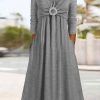 Dresses zolucky | Long Sleeve Plain Casual Dress Gray