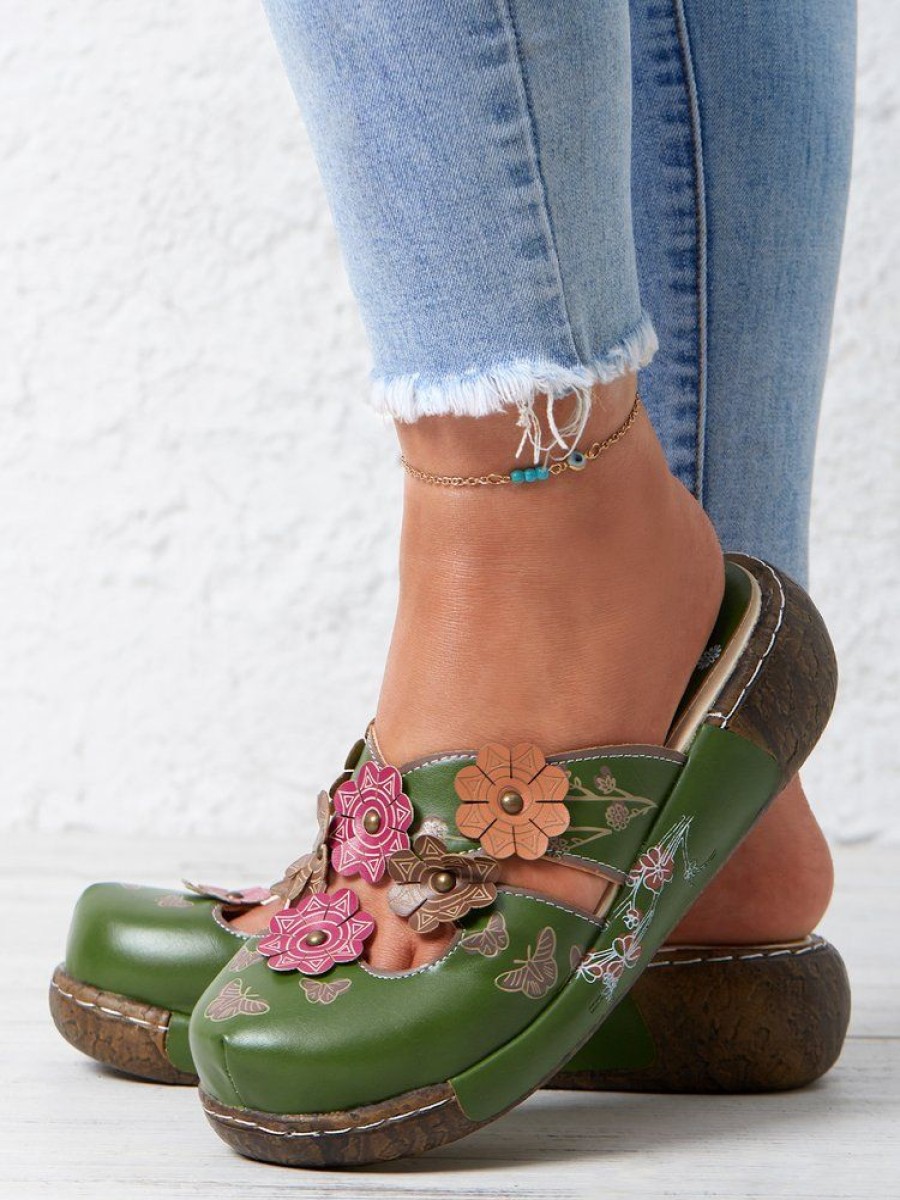 Shoes zolucky | Vintage Floral Mules Clog Shoes