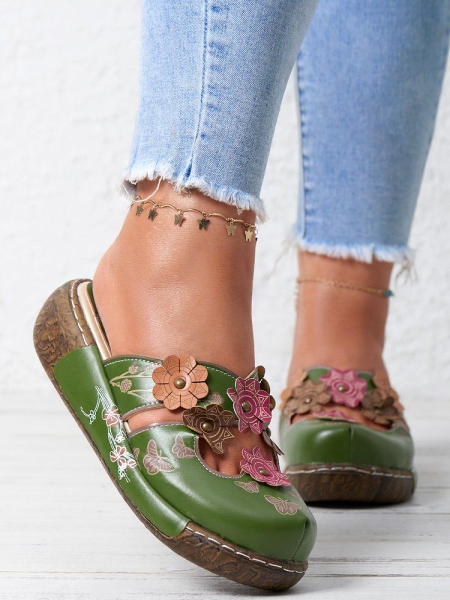 Shoes zolucky | Vintage Floral Mules Clog Shoes