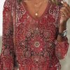 Plus&Curve zolucky | Plus Size Mystery Mandala Printed Casual Ethnic Jersey V-Neck Fla Cuffs T-Shirt Red