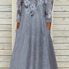 Plus&Curve zolucky | Plus Size Floral Notched Loose Casual Three Quarter Maxi Dress Gray