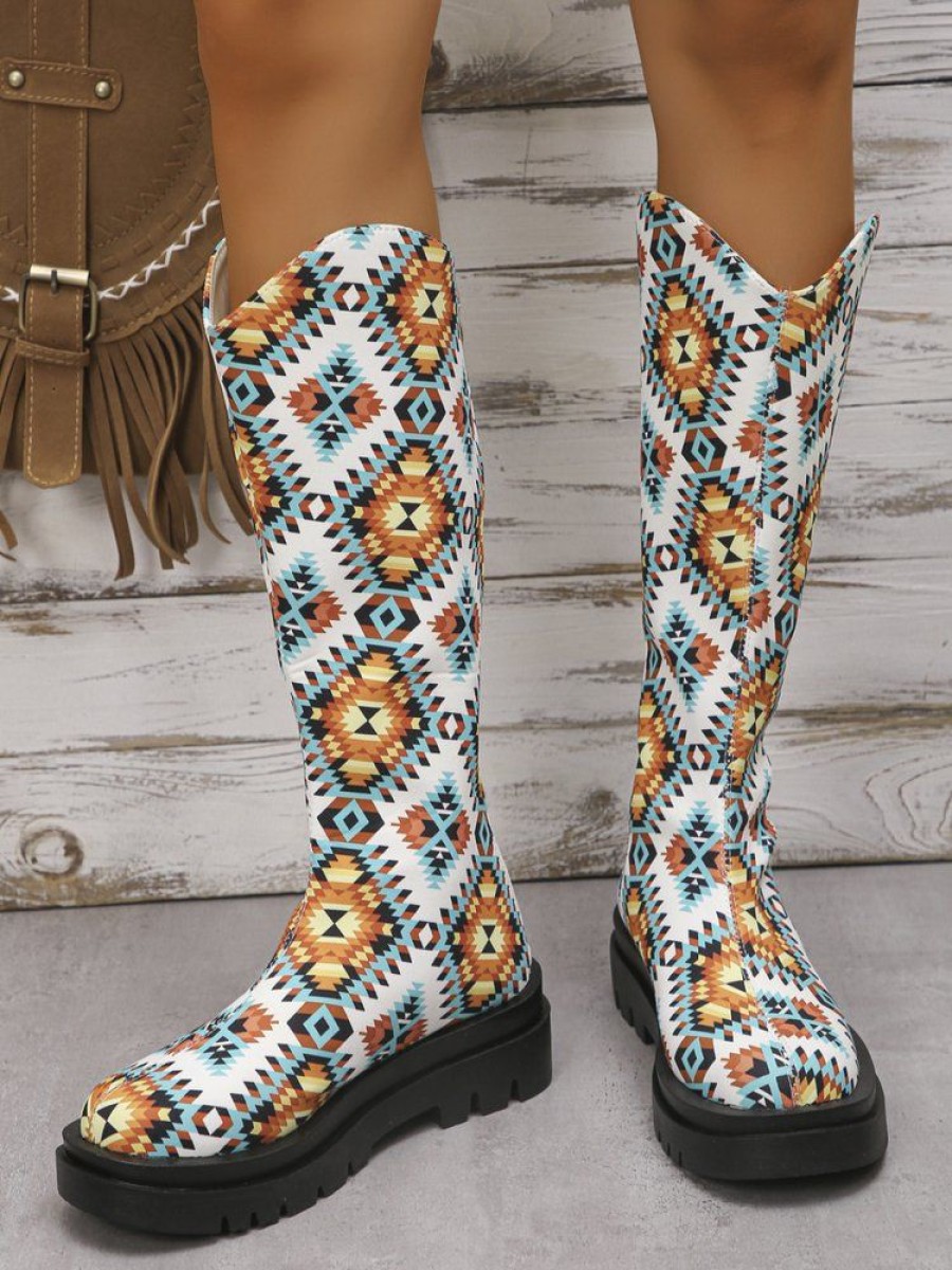 Shoes zolucky | Ethnic Printed Wearable Slip On Mid-Calf Boots Multicolor