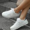 Shoes zolucky | Casual Rhinestone Plaid Quilted Lace-Up Skate Shoes