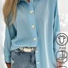 Topshot zolucky | Casual Loose Plain Buttoned Blouse Blue