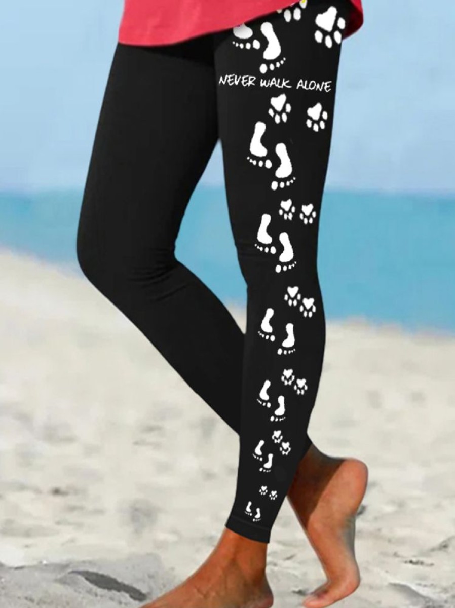 Bottoms zolucky | Women'S Paw Print Casual Legging Black