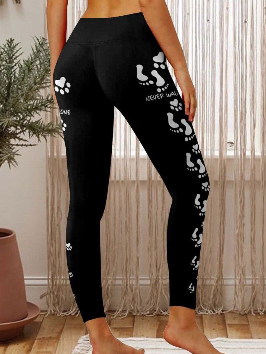 Bottoms zolucky | Women'S Paw Print Casual Legging Black