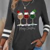 Topshot zolucky | Women'S Crew Neck Casual Christmas Wine Glass Shirt