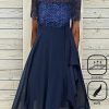 Dresses zolucky | Lace Loose Casual Plain Dress Blue