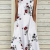 Dresses zolucky | Sleeveless Casual Shift Floral Dresses White