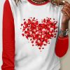 Topshot zolucky | Casual Crew Neck Heart Long Sleeve Shirt Red