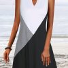 Dresses zolucky | Color Block Loosen Casual Midi Sleeveless Knitting Dress White