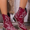 Shoes zolucky | Ethnic Embroidery Block Heel Slip On Western Boots