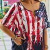 Plus&Curve zolucky | Plus Size Notched Casual America Flag Jersey Independence Day T-Shirt Blue