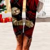 Bottoms zolucky | Tight Casual Christmas Cat Printed Legging Xmas Leggings Red