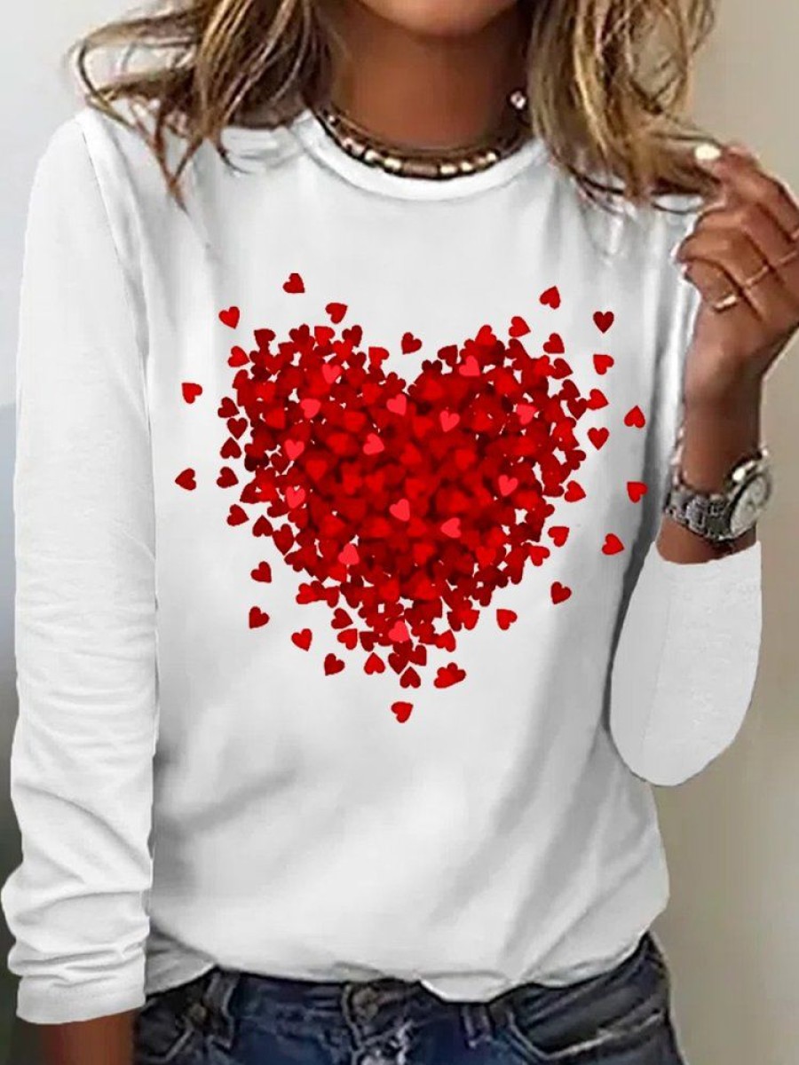 Topshot zolucky | Women‘S Heart Simple Cotton-Blend Long Sleeve Top